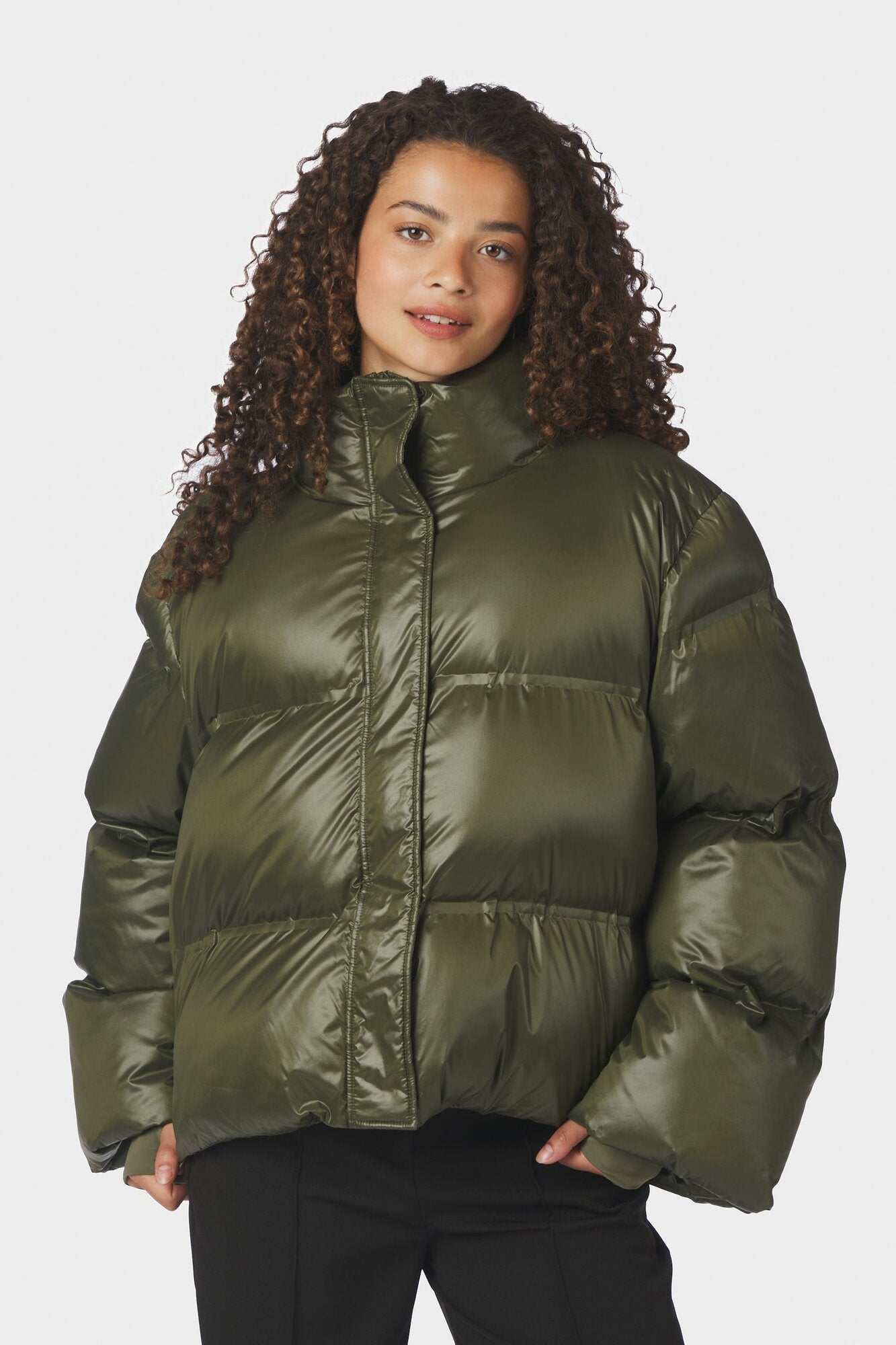 Rhea Shiny Puffer jakke - Olive